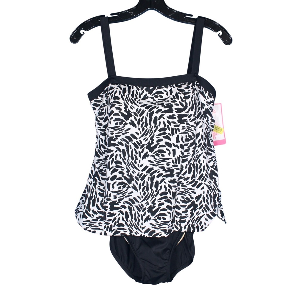 NWT ROSE MARIE Black ANIMAL PRINT Padded Cups BANDEAU FAUX TANKINI Swimsuit 10
